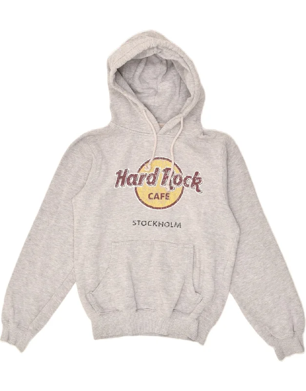 HARD ROCK Womens Stockholm Graphic Hoodie Jumper UK 10 Small Grey Cotton