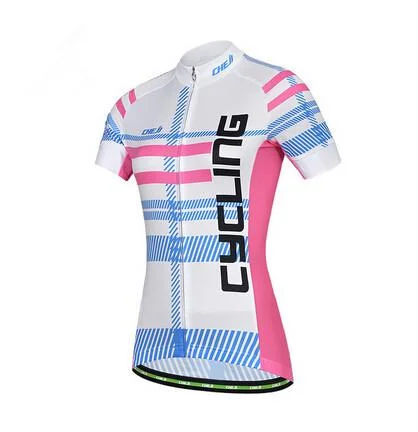 CHEJI Blue White Short Sleeve Cycling Jersey