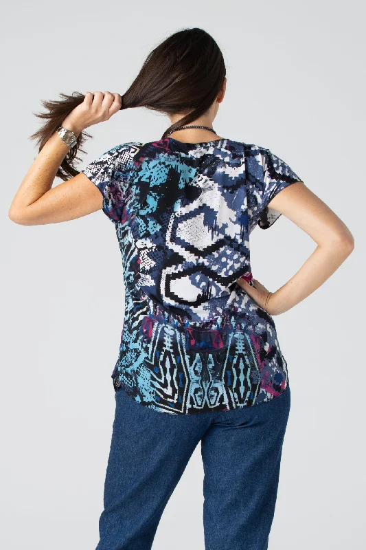 Graffiti Print Short Sleeve Jersey Top