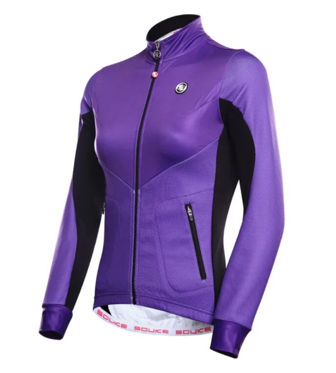 Purple Black Women Long Sleeve Cycling Jersey